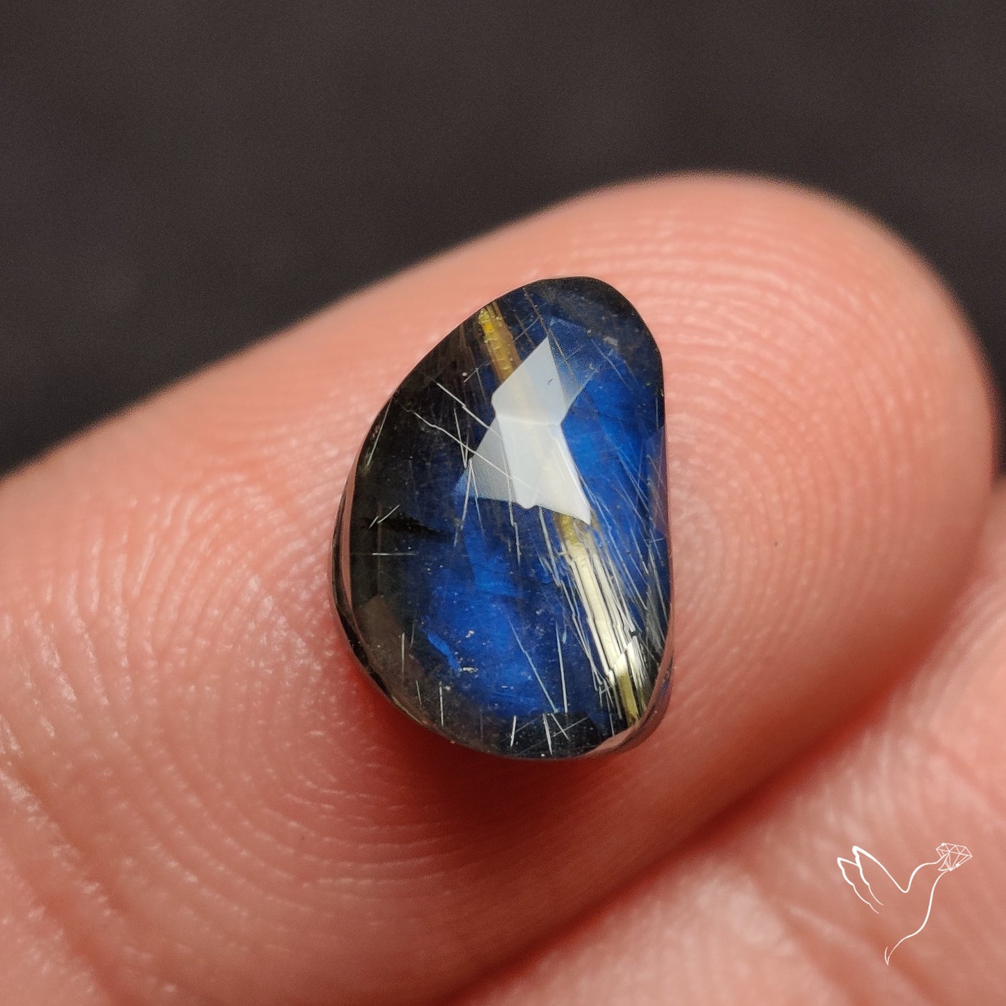 Rose Cut Golden Rutilated Quartz With Blue Labradorite Doublet