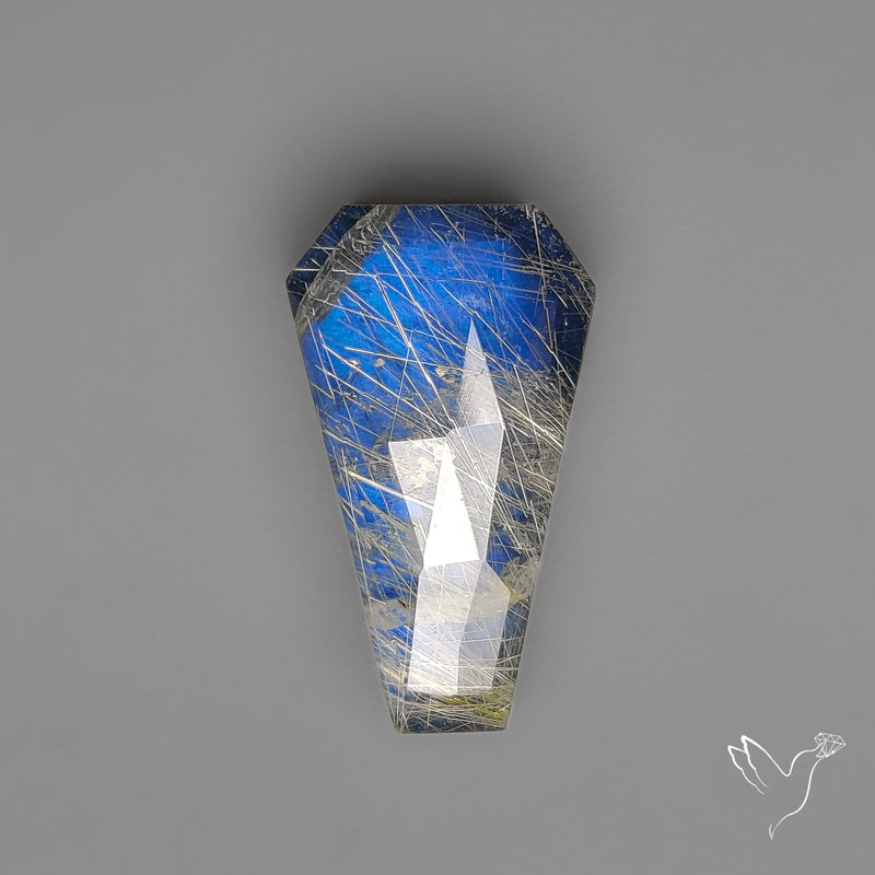 Rose Cut Golden Rutilated Quartz With Blue Labradorite Coffin Doublet