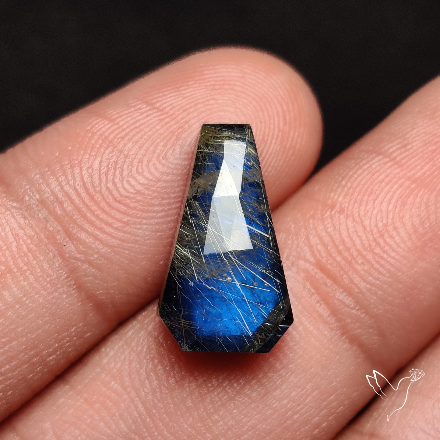 Rose Cut Golden Rutilated Quartz With Blue Labradorite Coffin Doublet