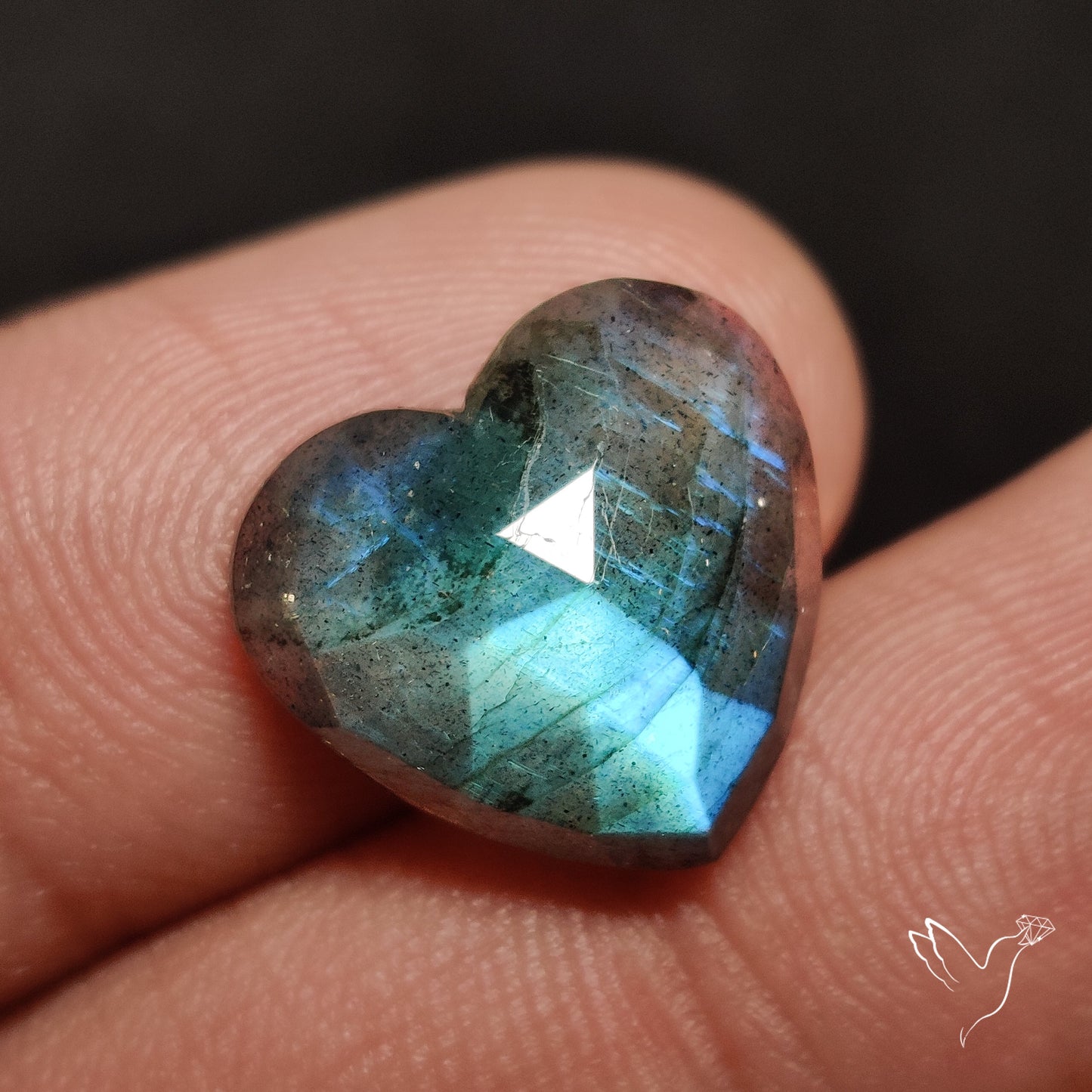 Rose Cut Blue Labradorite Heart