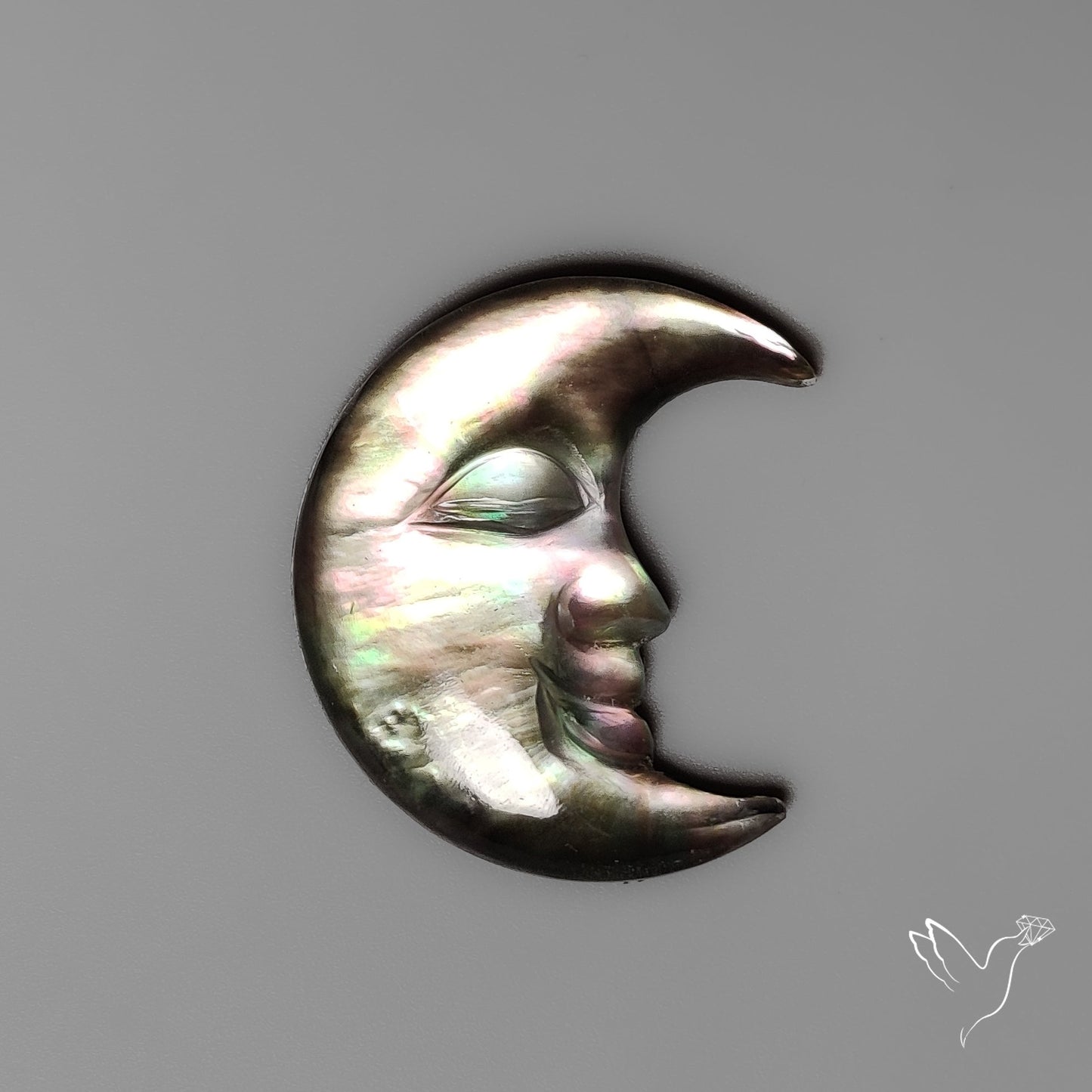 Black Mother Of Pearl Moonface Crescent Doublet Carving