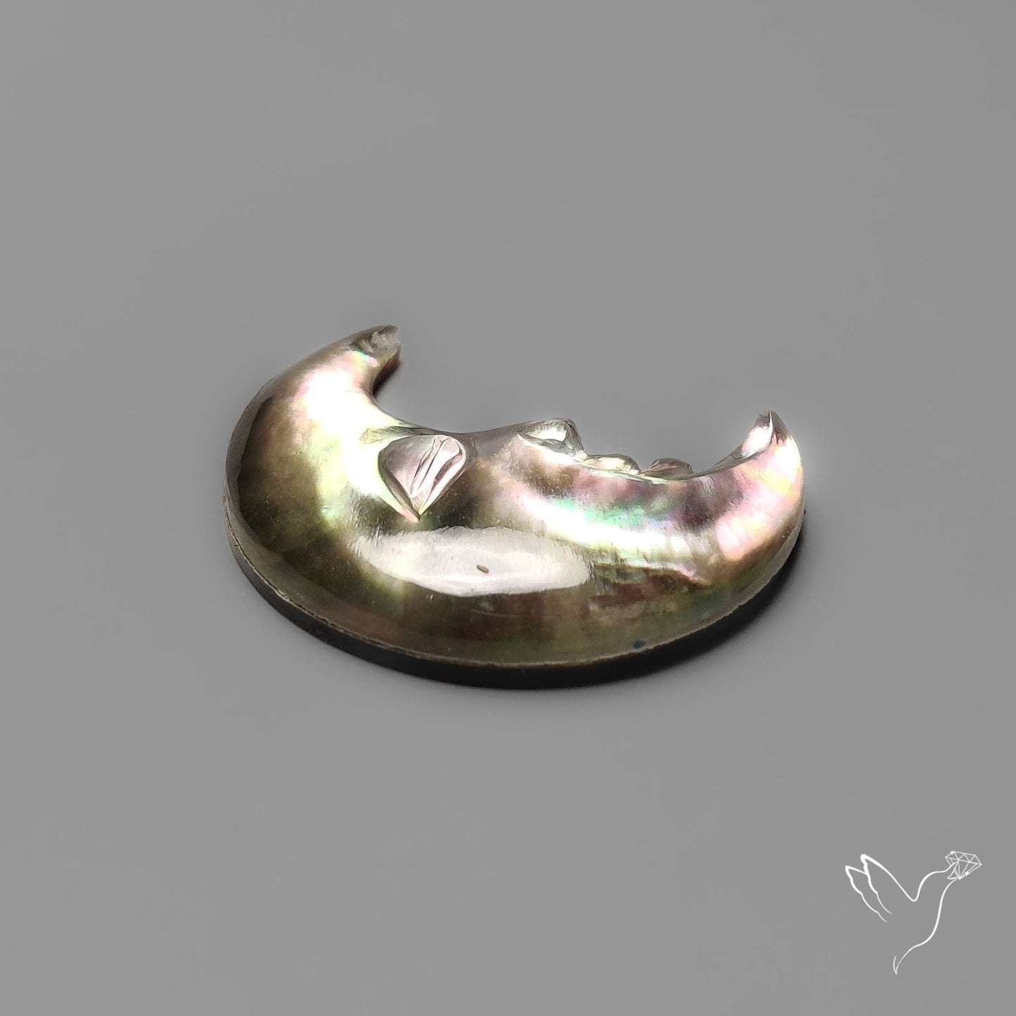 Black Mother Of Pearl Moonface Crescent Doublet Carving