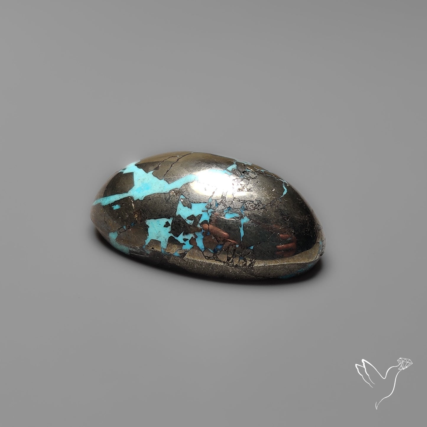 Morenci Turquoise High Domed Cabochon with Pyrtie Inclusion