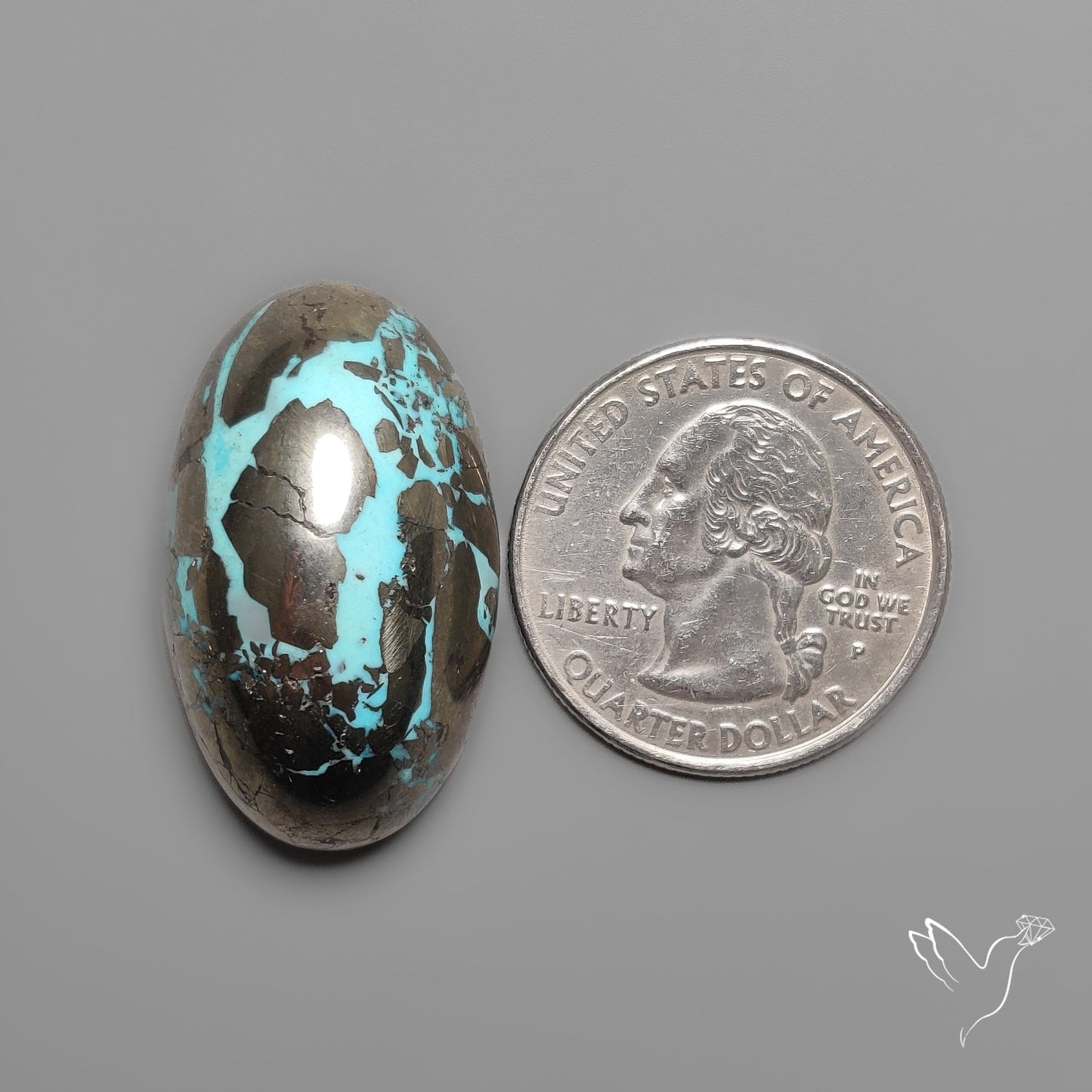 Morenci Turquoise High Domed Cabochon with Pyrtie Inclusion