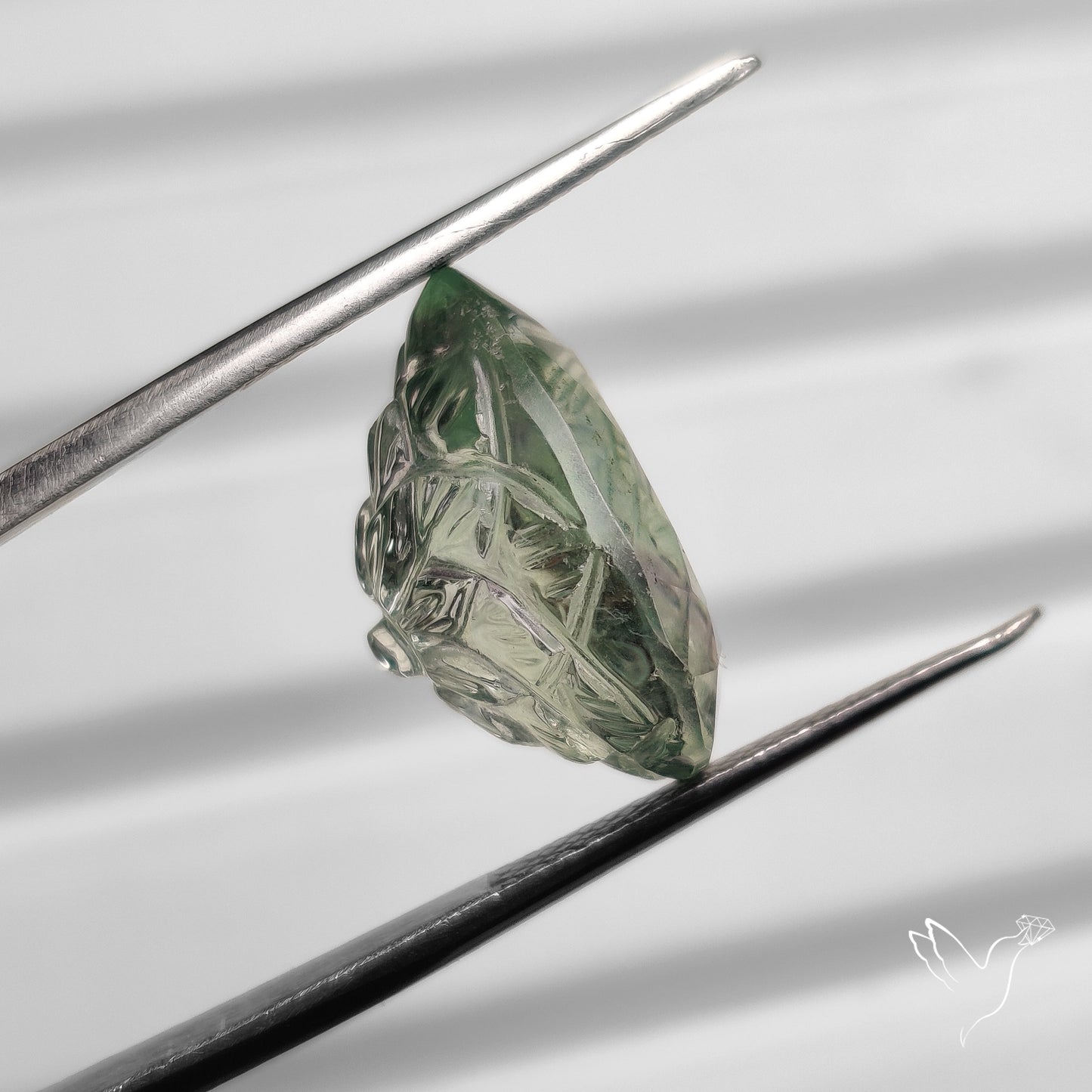 Faceted Prasiolite Intaglio Reverse Carving