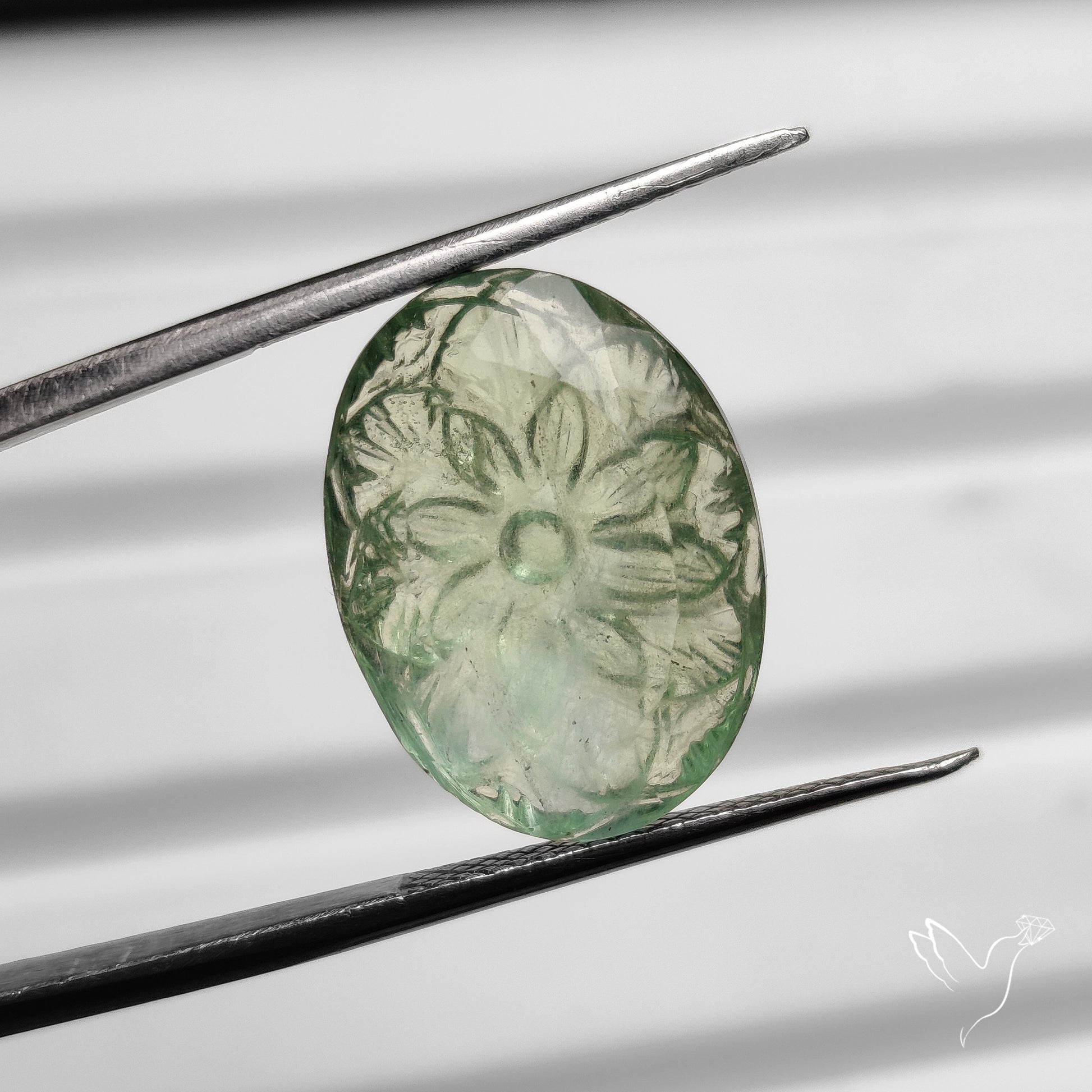 Faceted Prasiolite Intaglio Reverse Carving