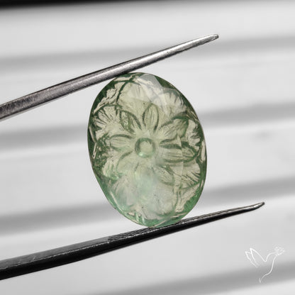 Faceted Prasiolite Intaglio Reverse Carving