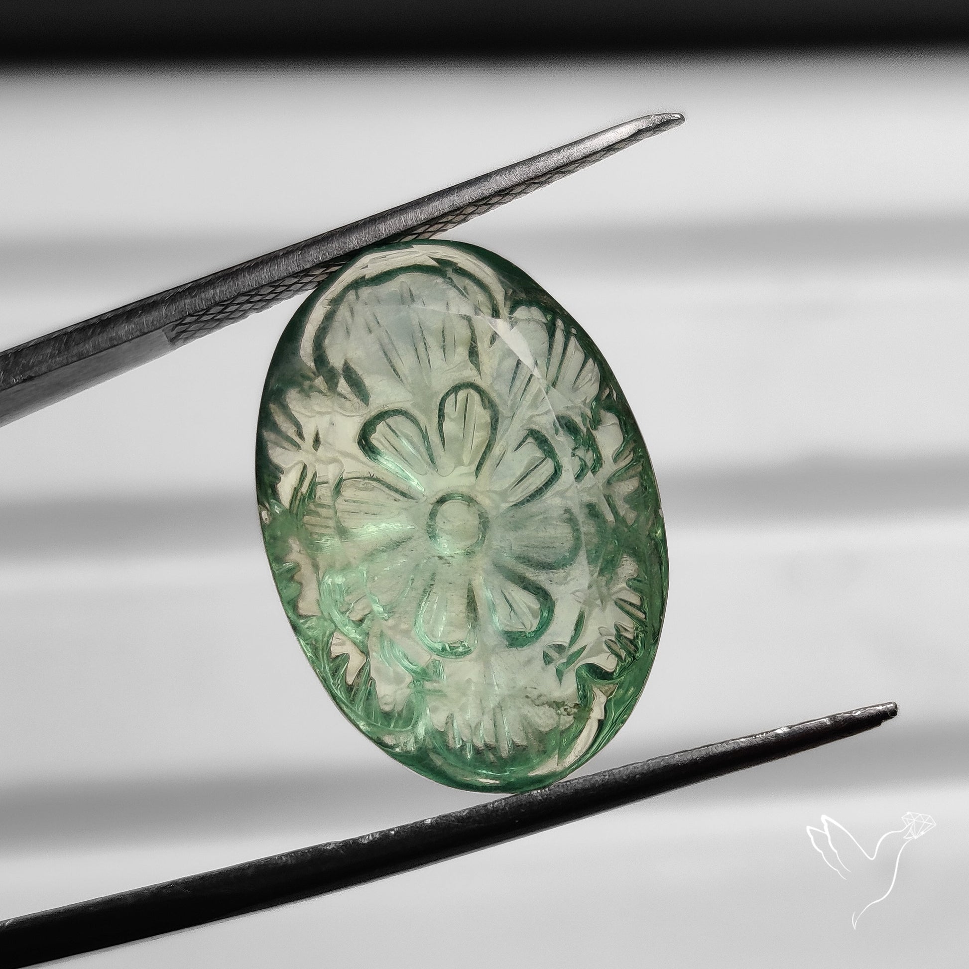 Faceted Prasiolite Intaglio Reverse Carving