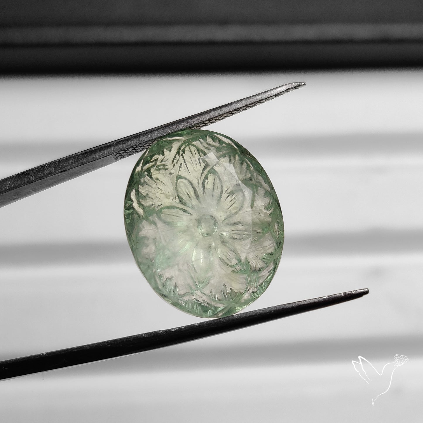 Faceted Prasiolite Intaglio Reverse Carving