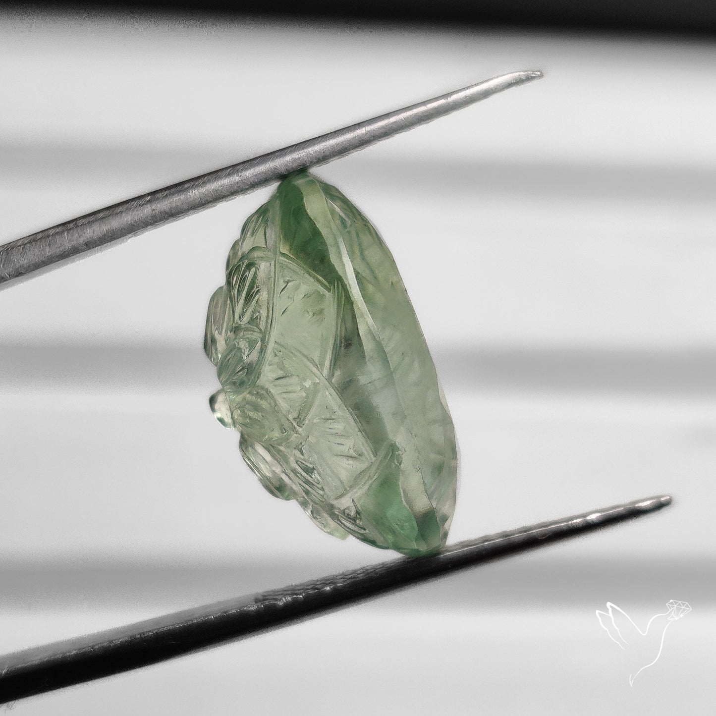 Faceted Prasiolite Intaglio Reverse Carving