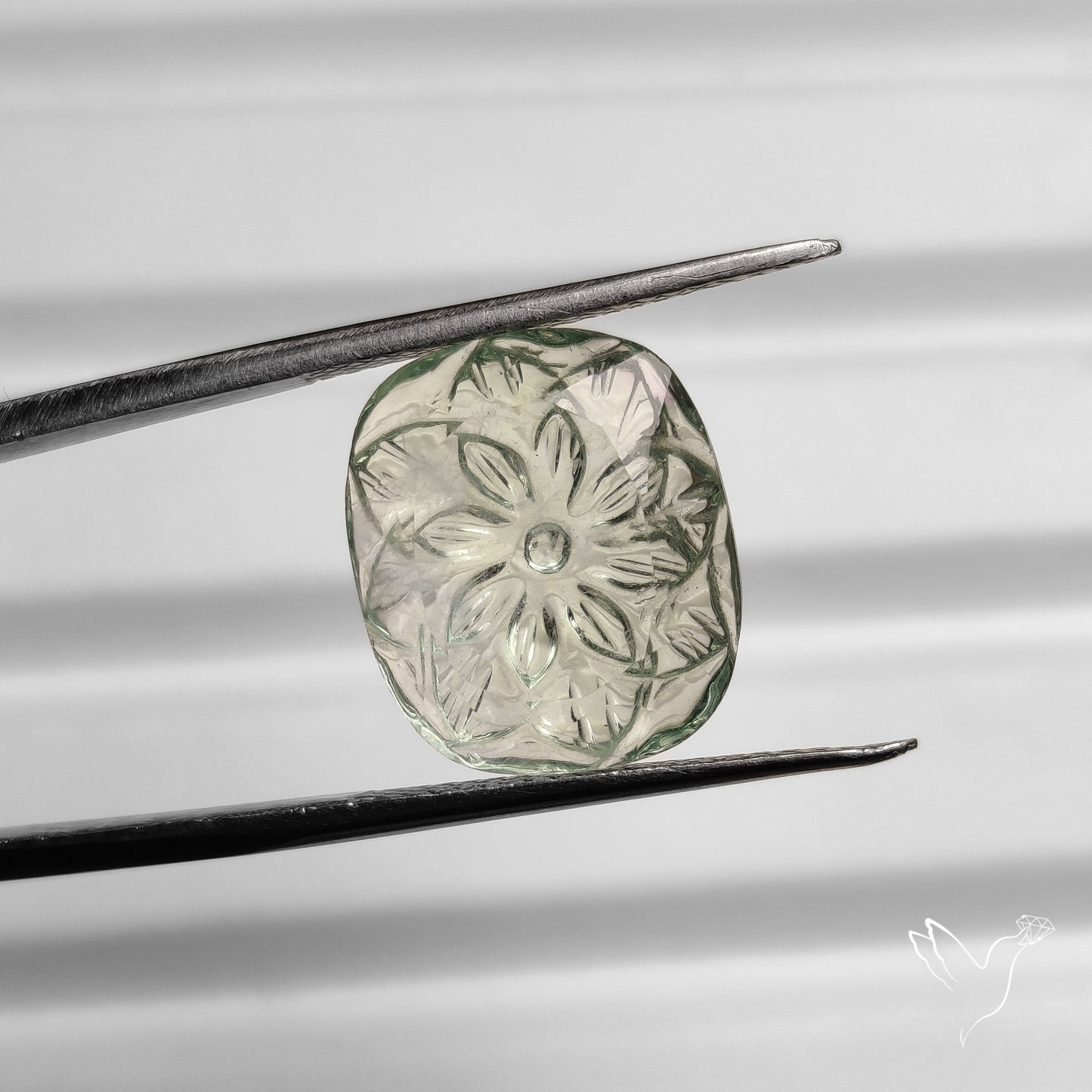 Faceted Prasiolite Intaglio Reverse Carving