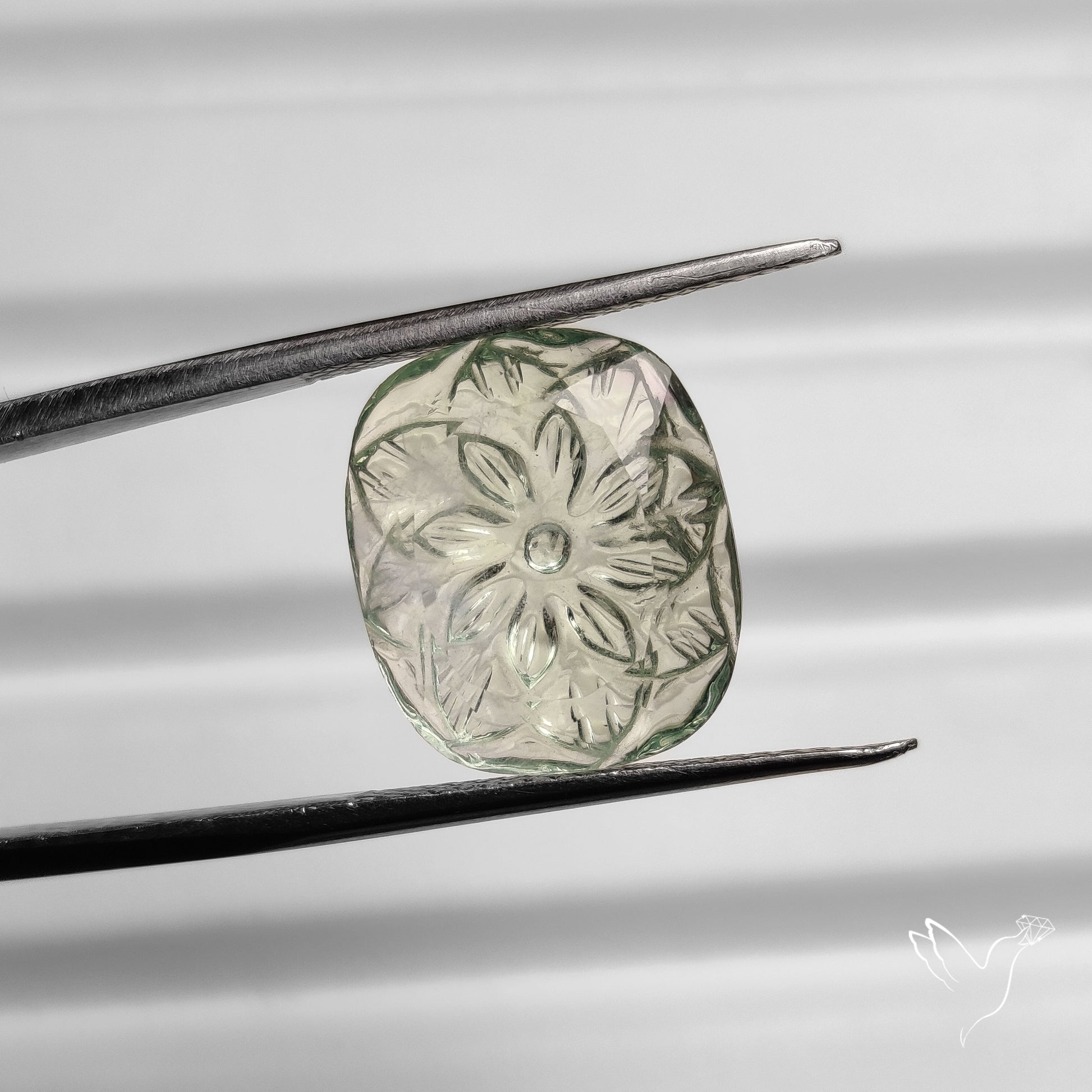 Faceted Prasiolite Intaglio Reverse Carving