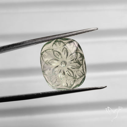 Faceted Prasiolite Intaglio Reverse Carving
