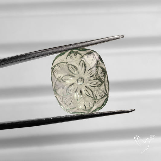 Faceted Prasiolite Intaglio Reverse Carving