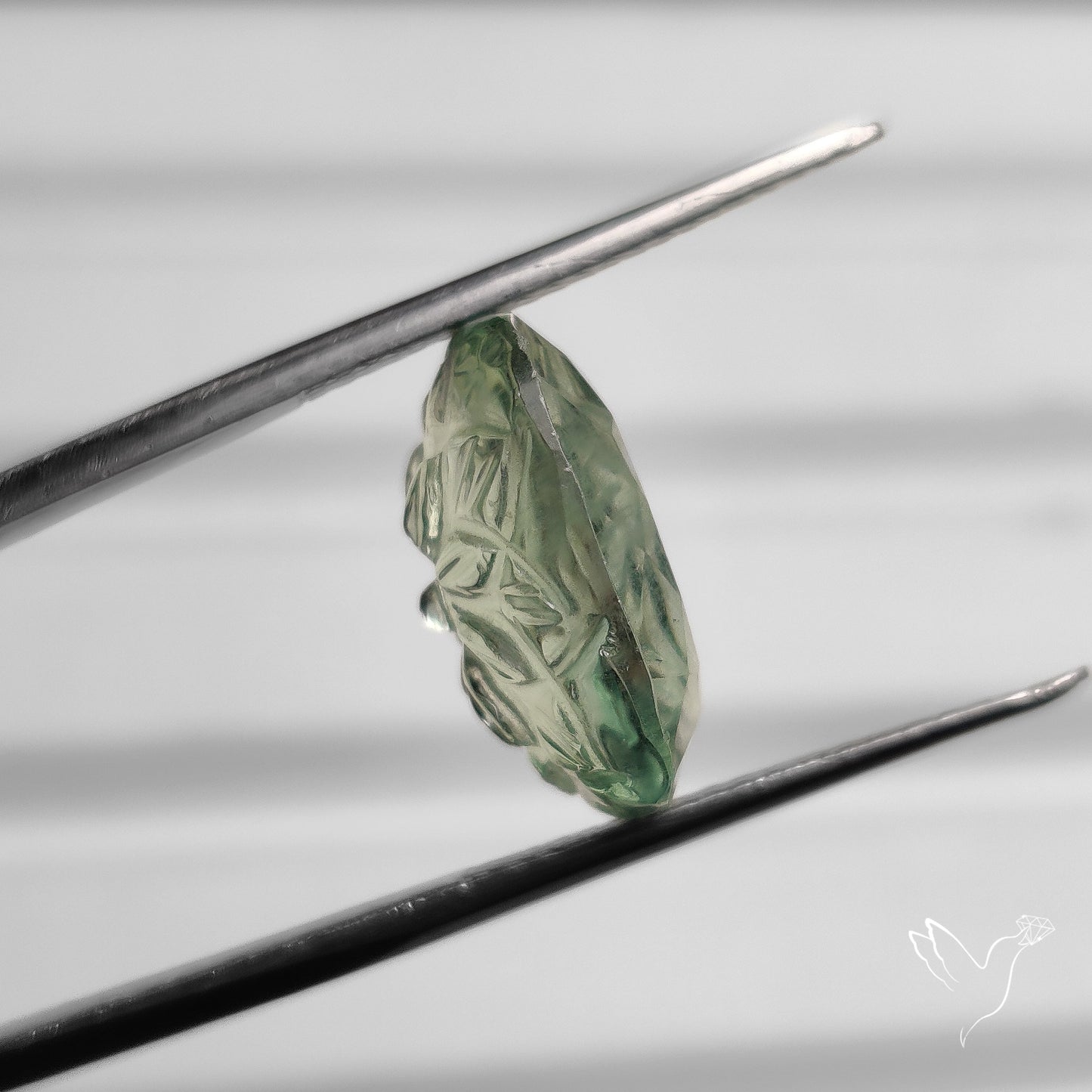 Faceted Prasiolite Intaglio Reverse Carving