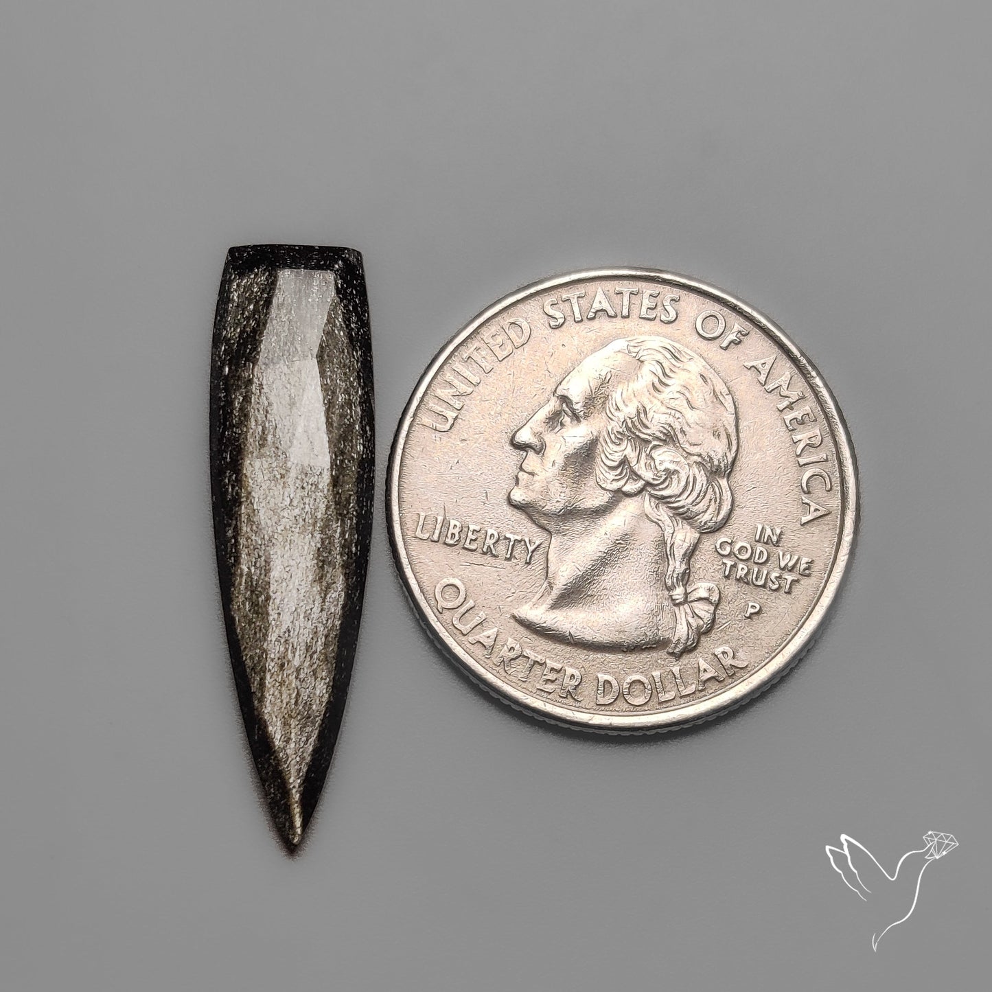 Rose Cut Long Silversheen Obsidian