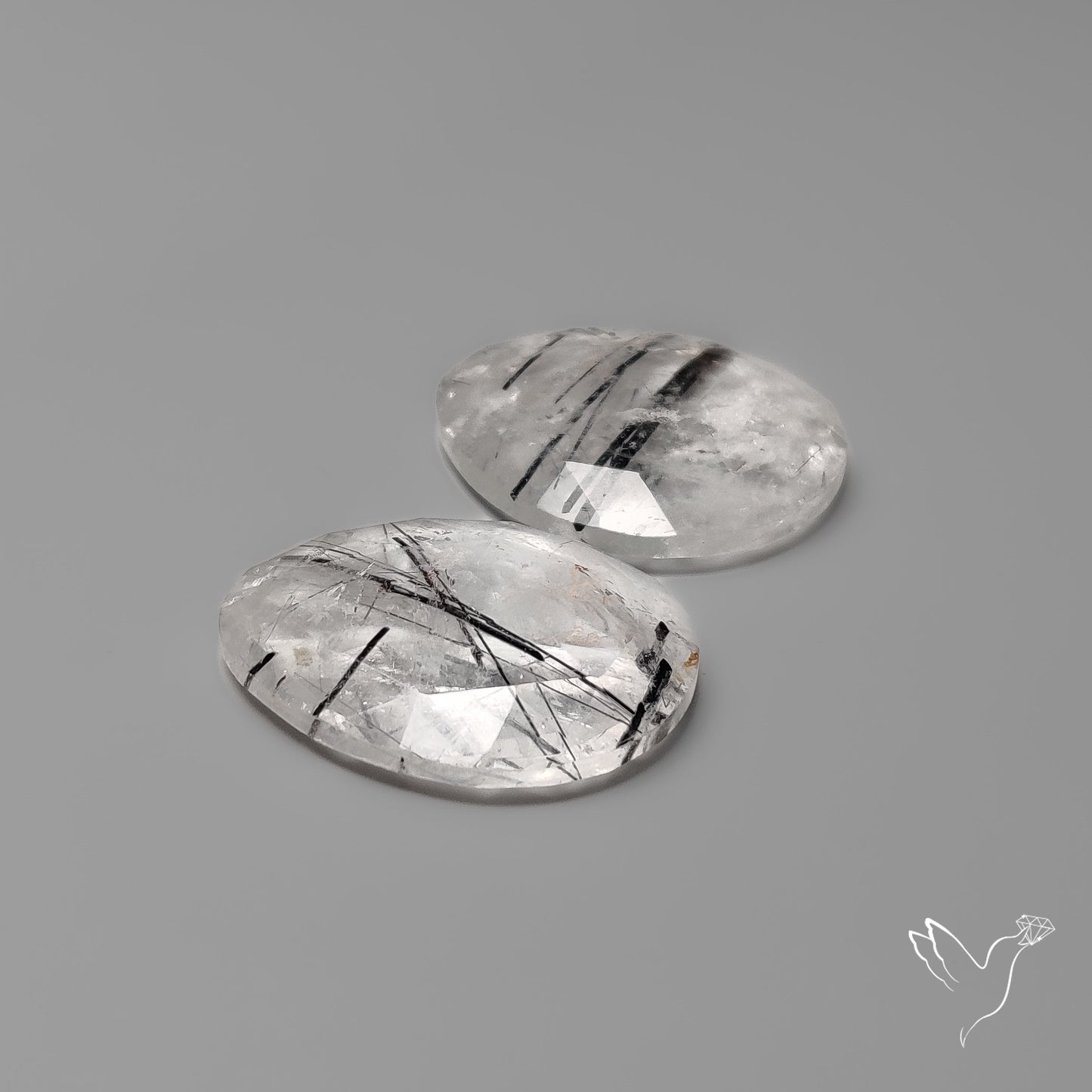 Rose Cut Black Tourmaline in Quartz Pair