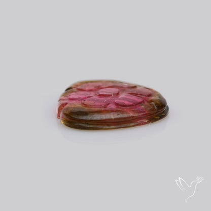 Watermelon Tourmaline Mughal Carving Handcarved