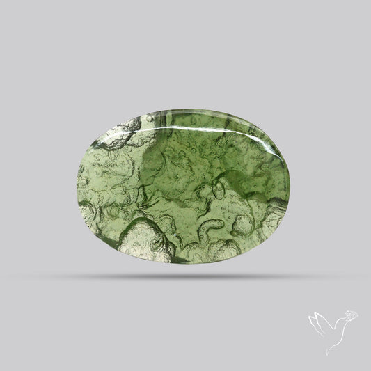 Moldavite Cabochon with Natural Raw Back
