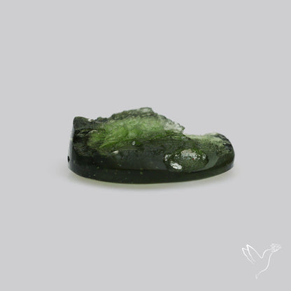 Moldavite Cabochon with Natural Raw Back