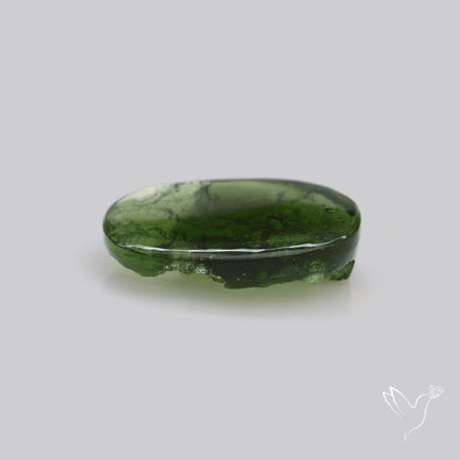 Moldavite Cabochon with Natural Raw Back