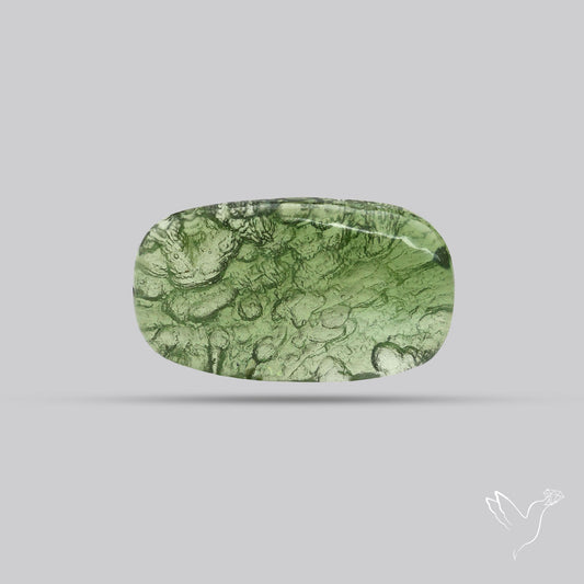 Moldavite Cabochon with Natural Raw Back