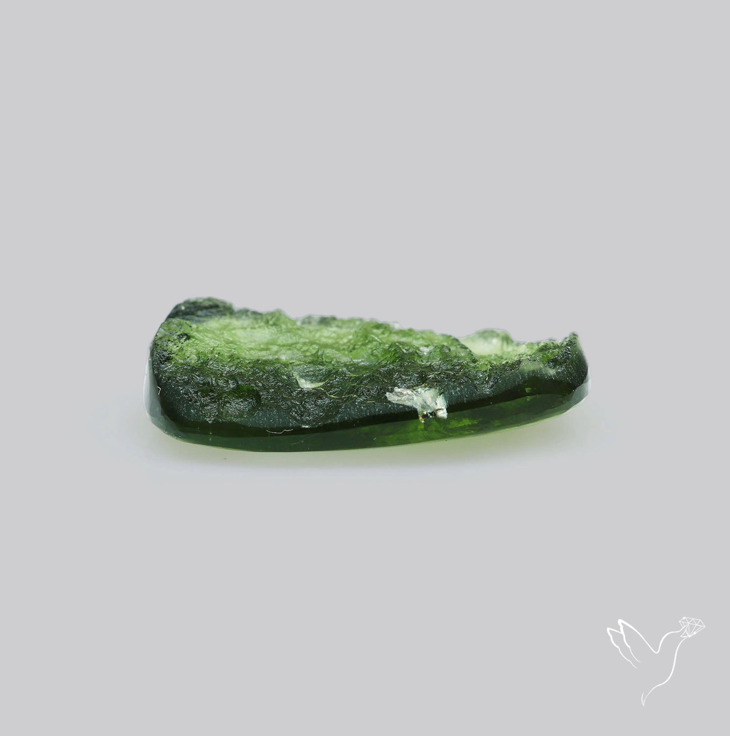 Moldavite Cabochon with Natural Raw Back