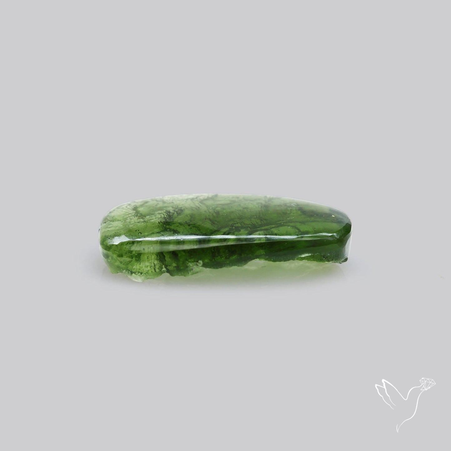 Moldavite Cabochon with Natural Raw Back