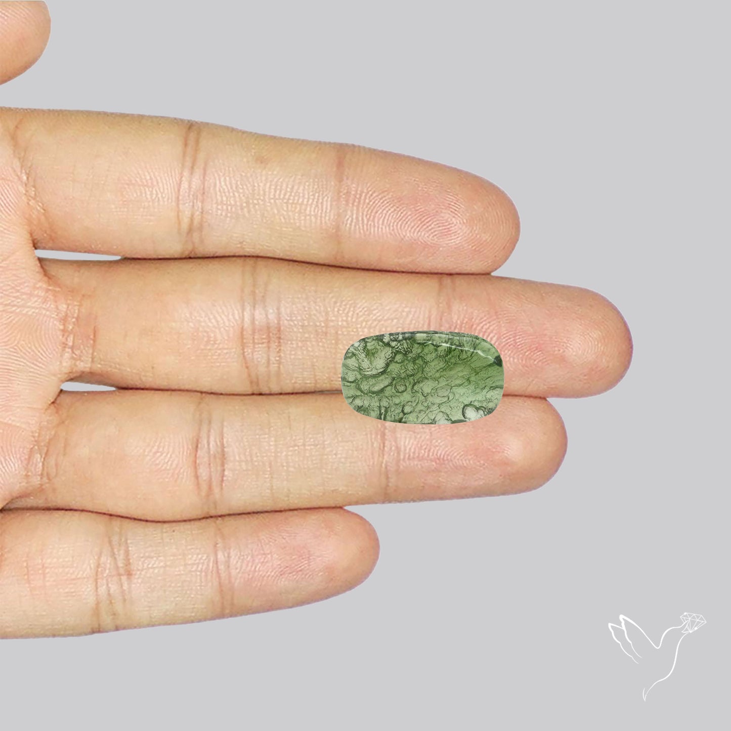 Moldavite Cabochon with Natural Raw Back