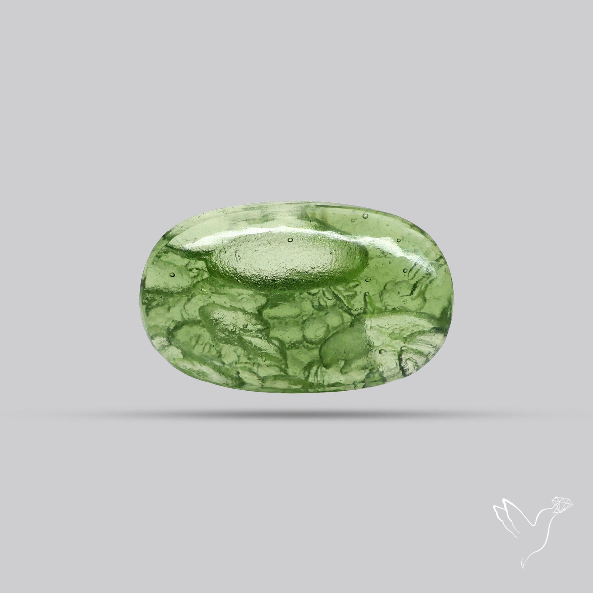 Moldavite Cabochon with Natural Raw Back