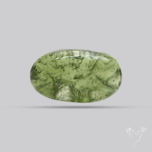 Moldavite Cabochon with Natural Raw Back
