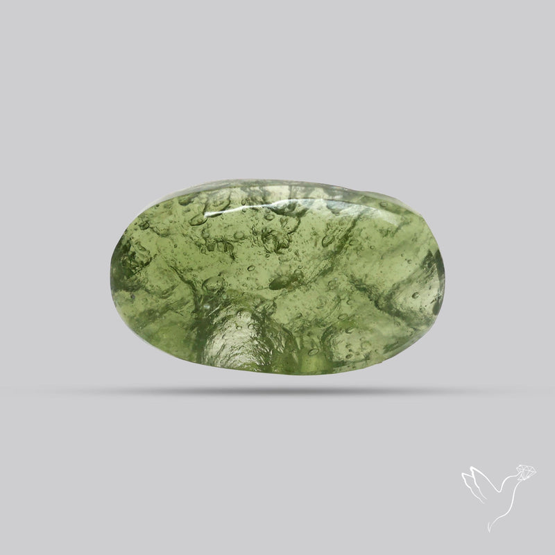 Moldavite Cabochon with Natural Raw Back