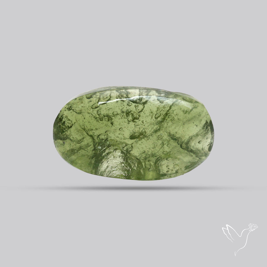 Moldavite Cabochon with Natural Raw Back