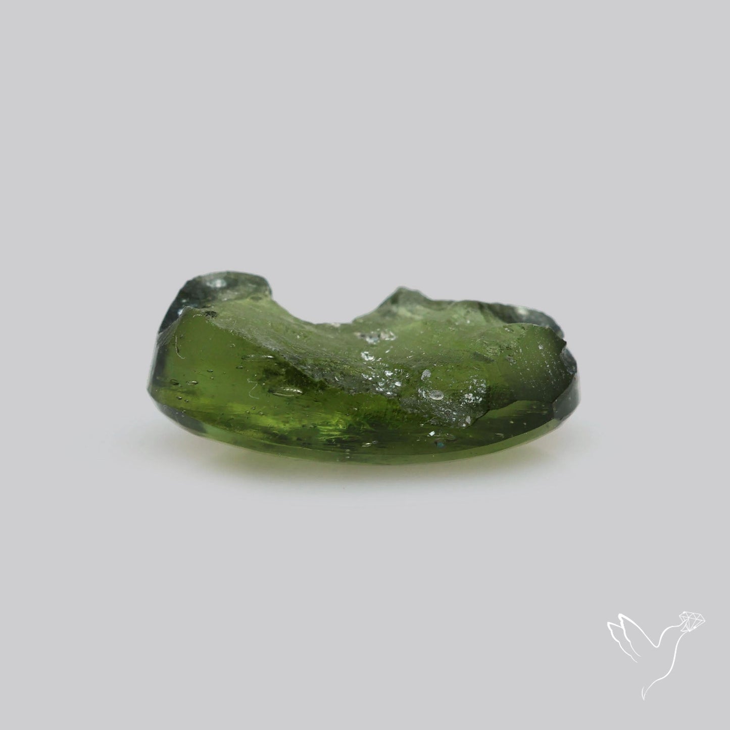 Moldavite Cabochon with Natural Raw Back