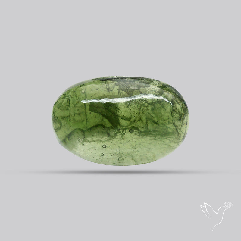 Moldavite Cabochon with Natural Raw Back