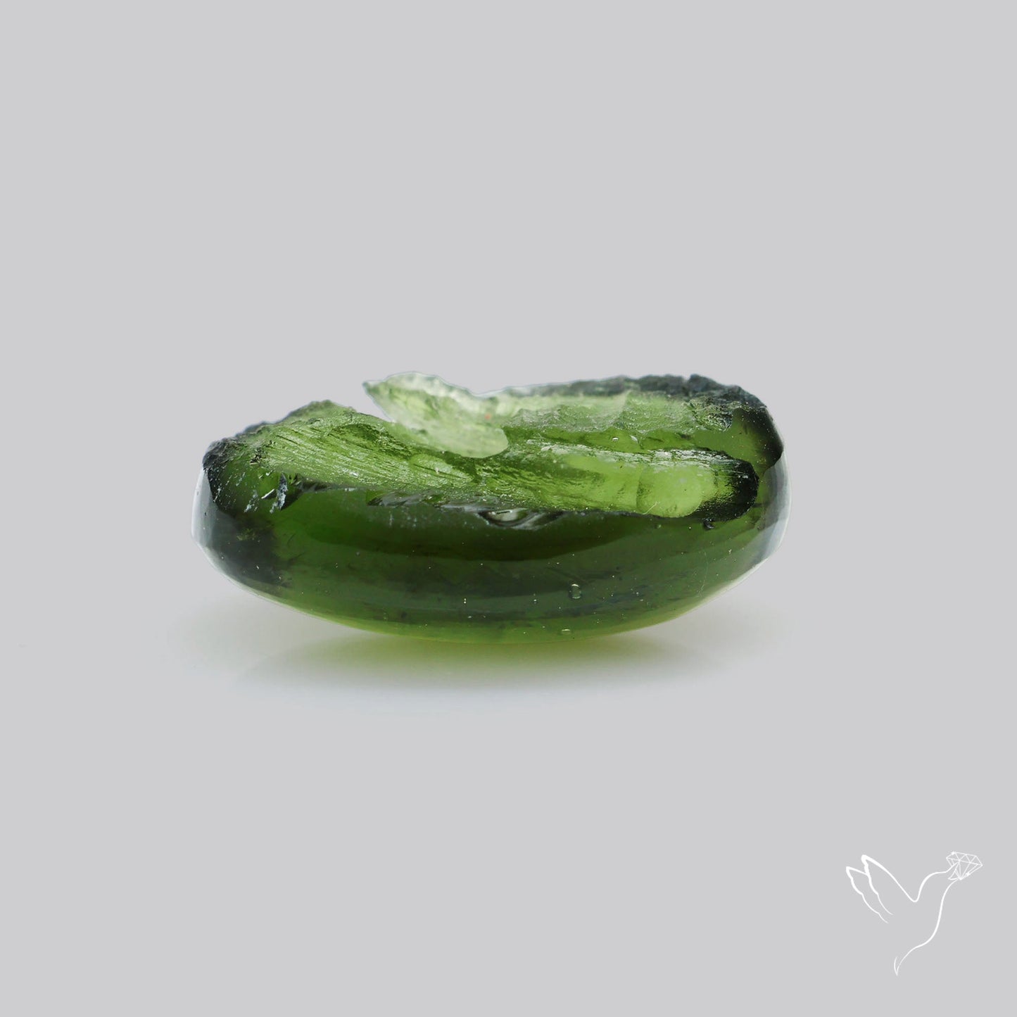 Moldavite Cabochon with Natural Raw Back