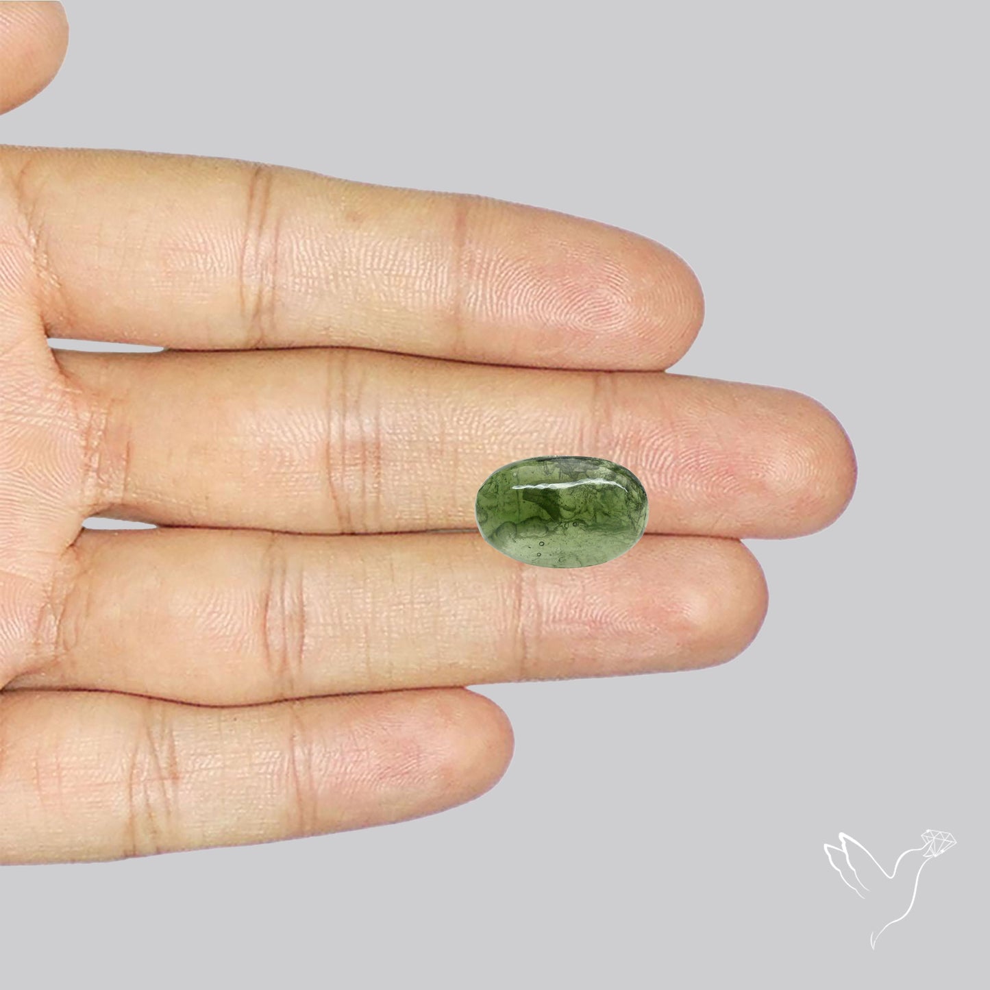 Moldavite Cabochon with Natural Raw Back