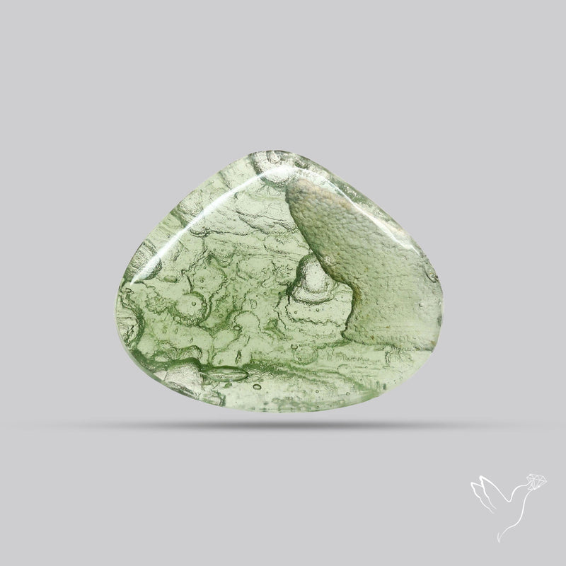 Moldavite Cabochon with Natural Raw Back