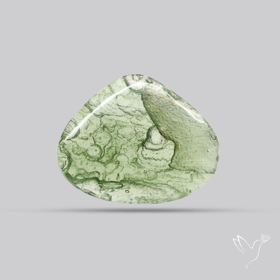 Moldavite Cabochon with Natural Raw Back