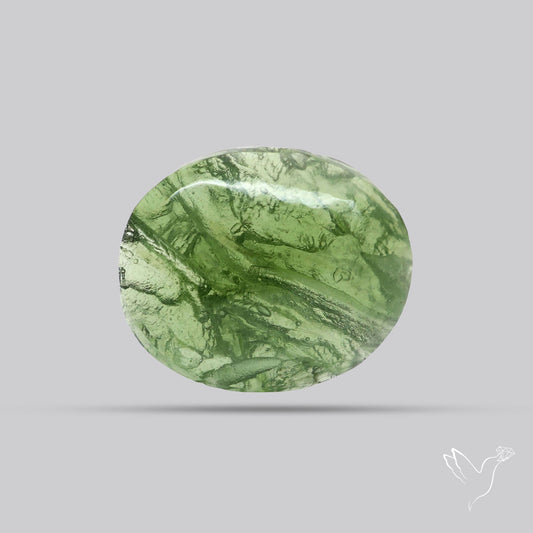 Moldavite Cabochon with Natural Raw Back