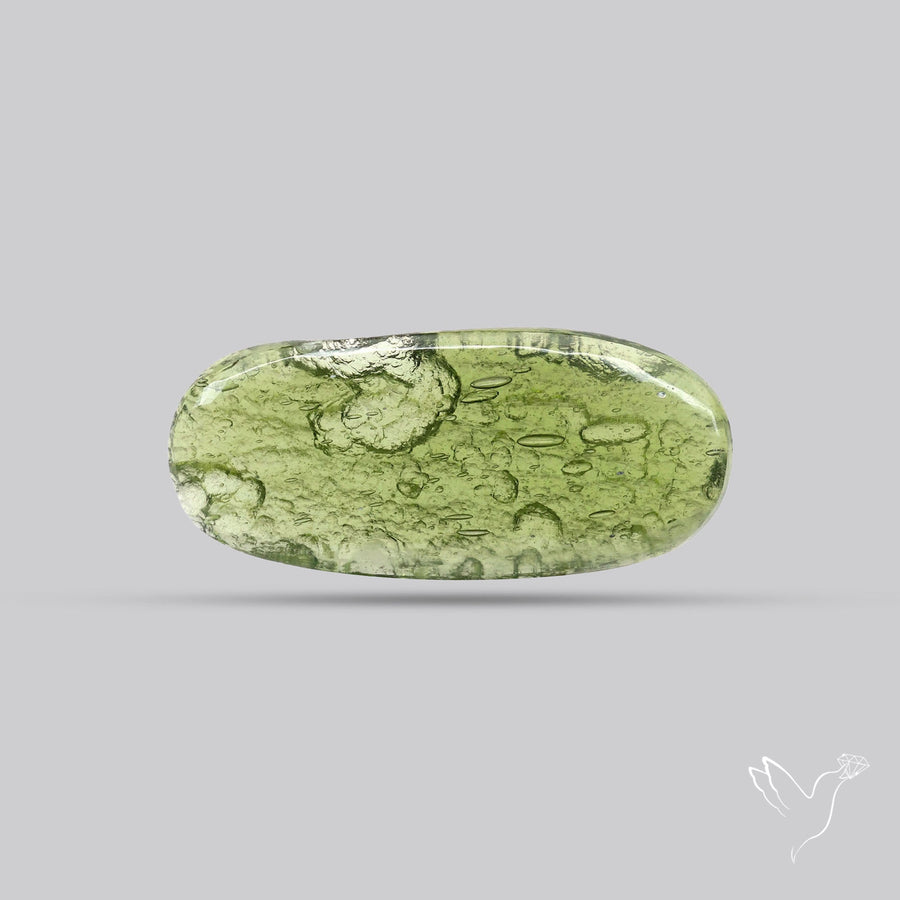 Moldavite Cabochon with Natural Raw Back