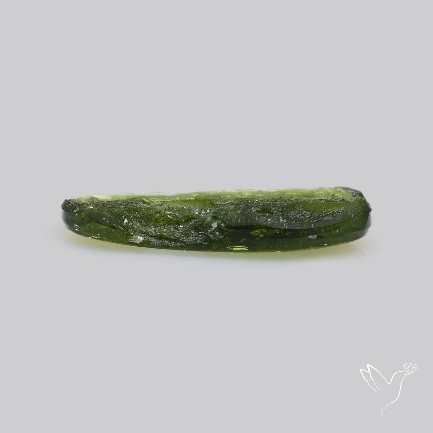 Moldavite Cabochon with Natural Raw Back