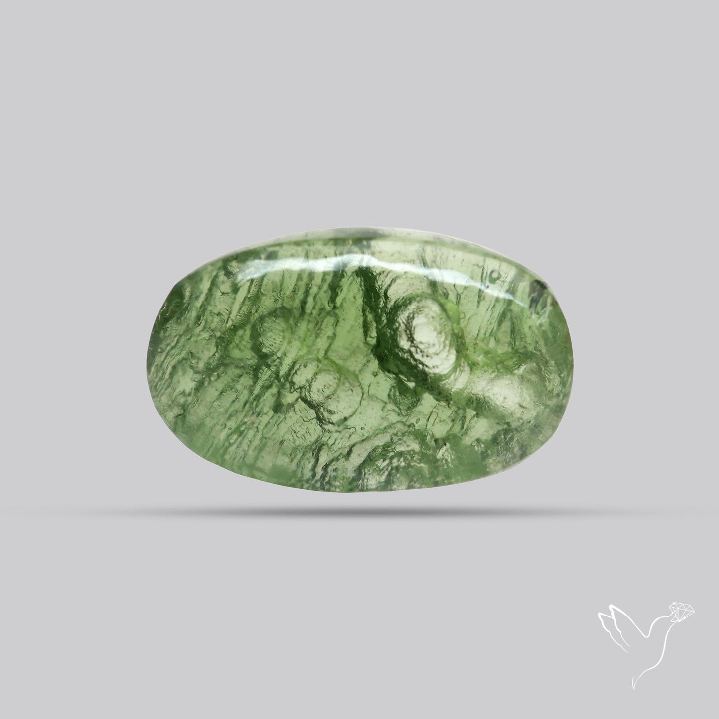 Moldavite Cabochon with Natural Raw Back