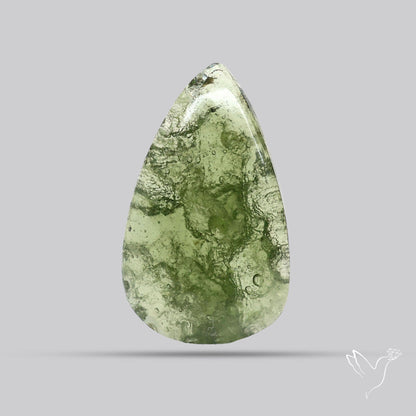 Moldavite Cabochon with Natural Raw Back