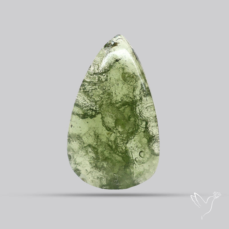 Moldavite Cabochon with Natural Raw Back
