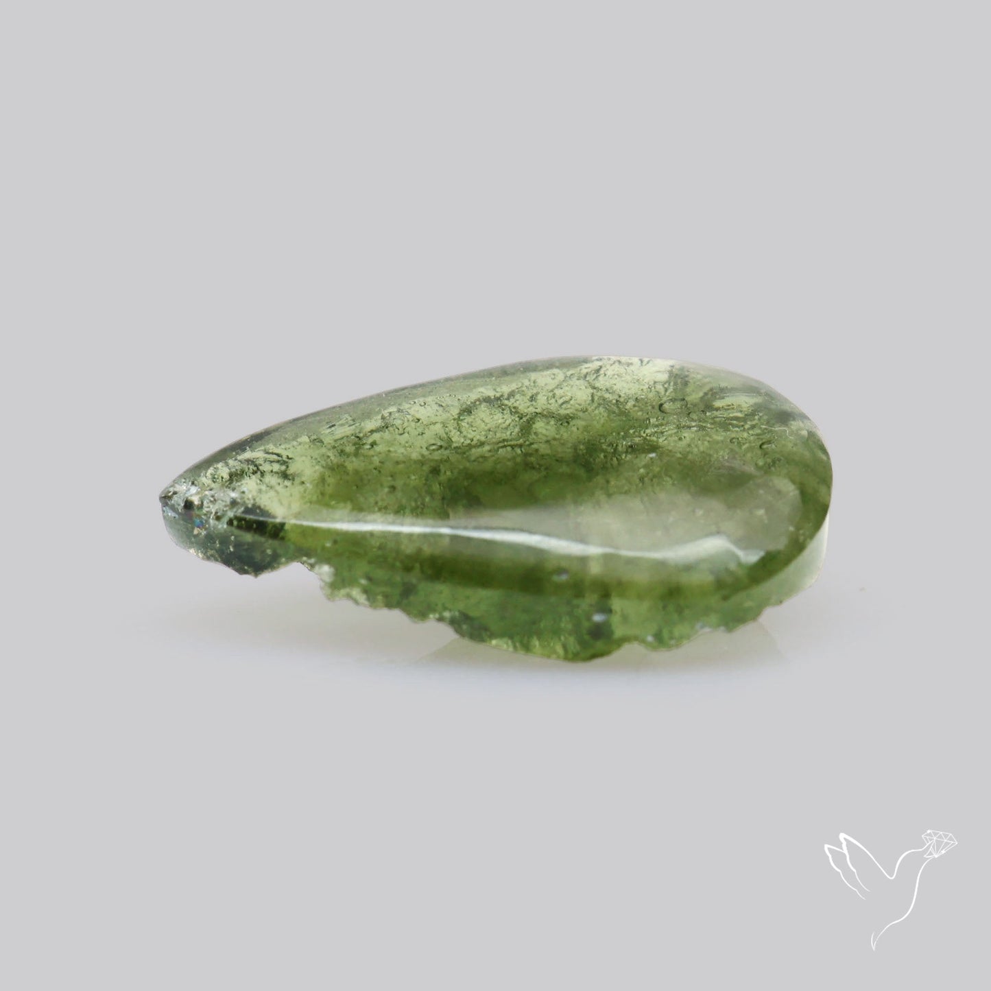 Moldavite Cabochon with Natural Raw Back