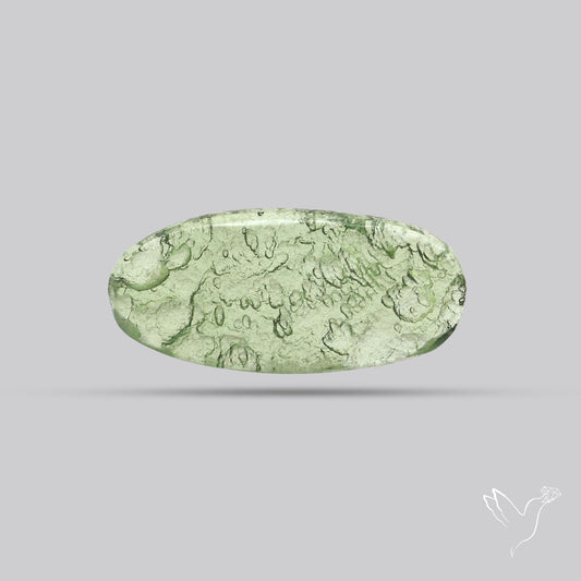 Moldavite Cabochon with Natural Raw Back