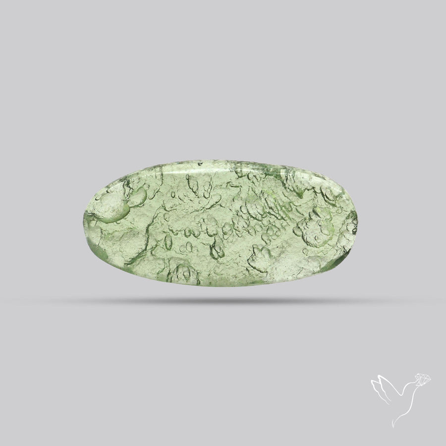 Moldavite Cabochon with Natural Raw Back