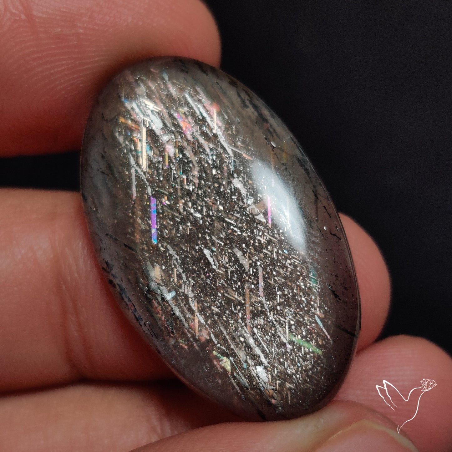 Rainbow Lattice Sunstone Cabochon Meteor Shower