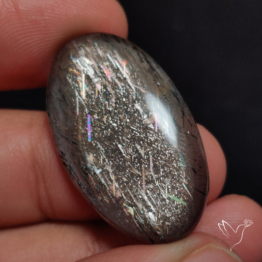 Rainbow Lattice Sunstone Cabochon Meteor Shower